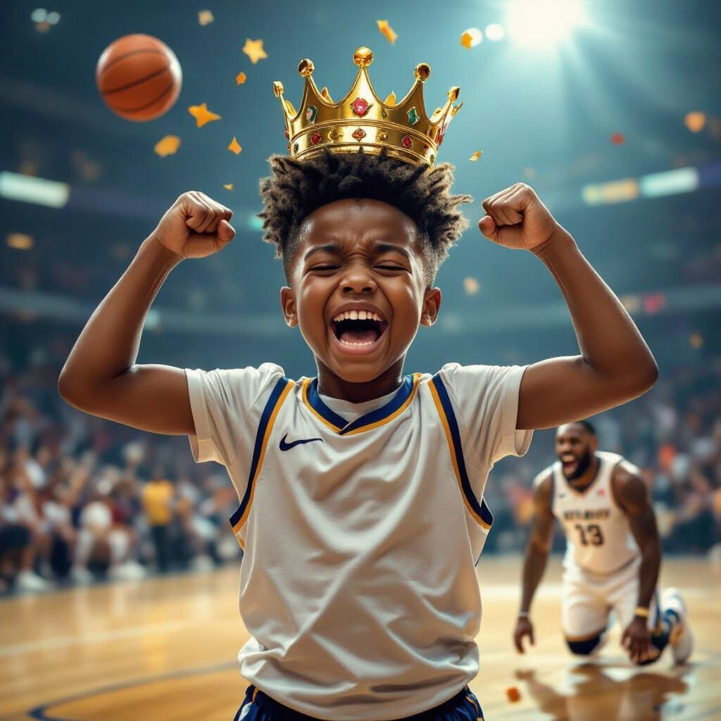 Triumphant Boy with Crown Makes Shot, LeBron Cries