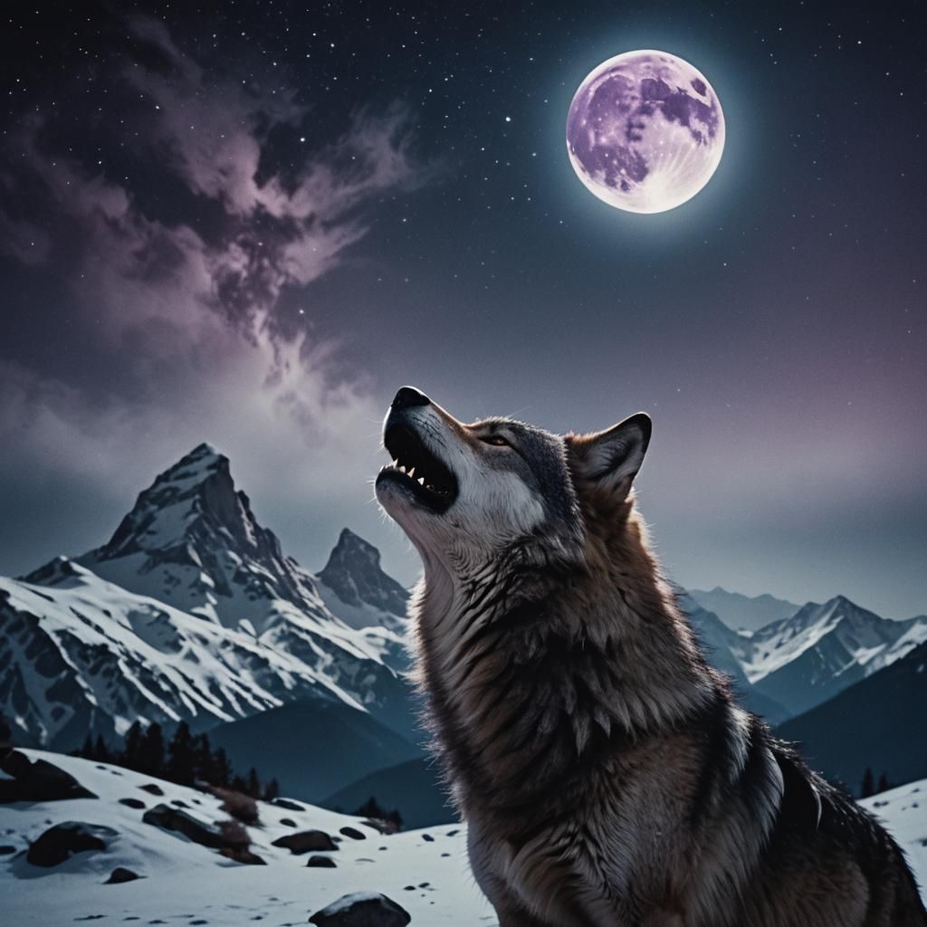 Wolf Howling at Moon in Film Noir Style