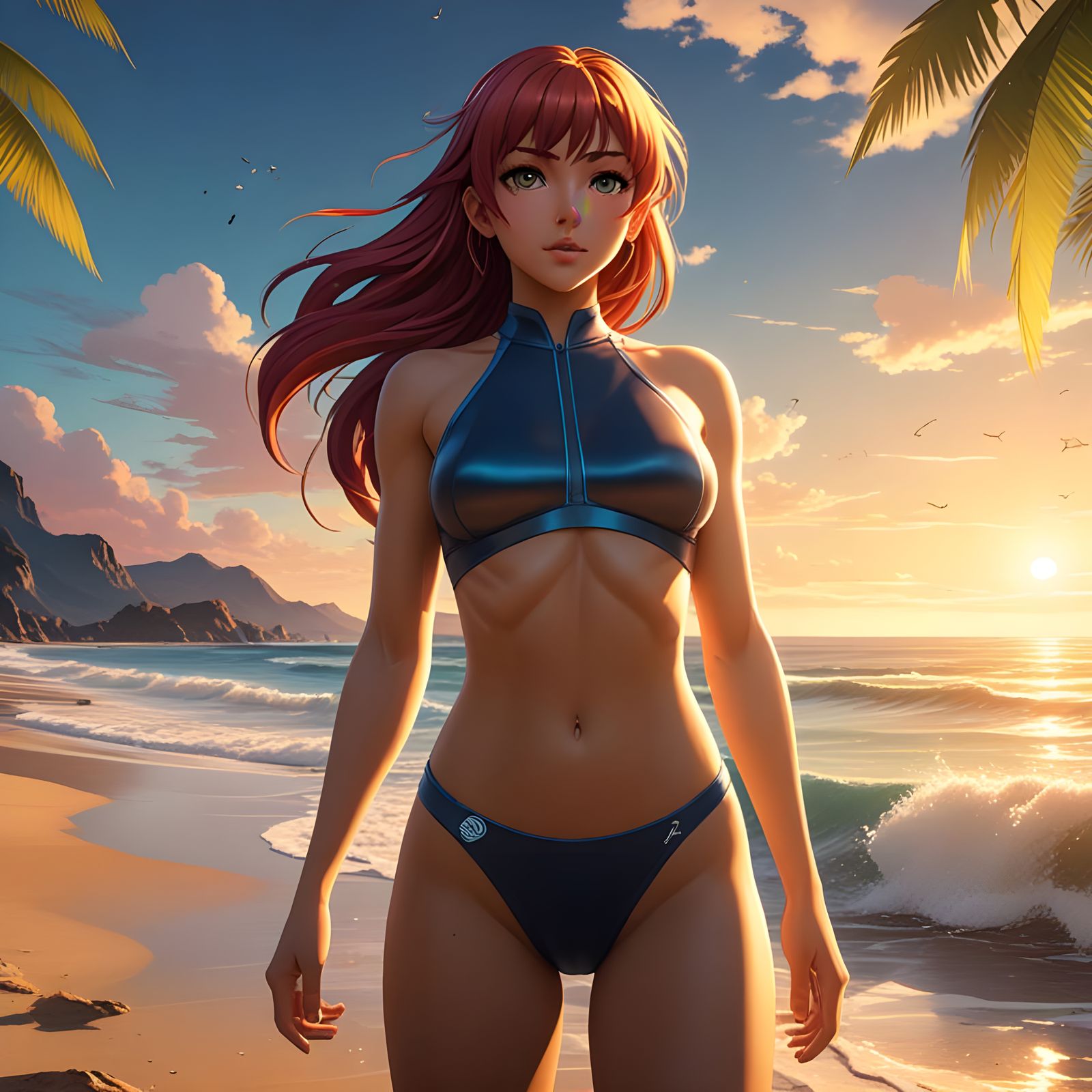 Anime-Inspired Beach Goddess with Abs