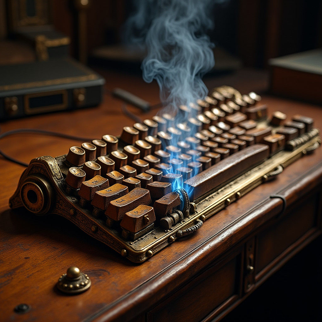 Steampunk Keyboard Leaking Steam and Electricity