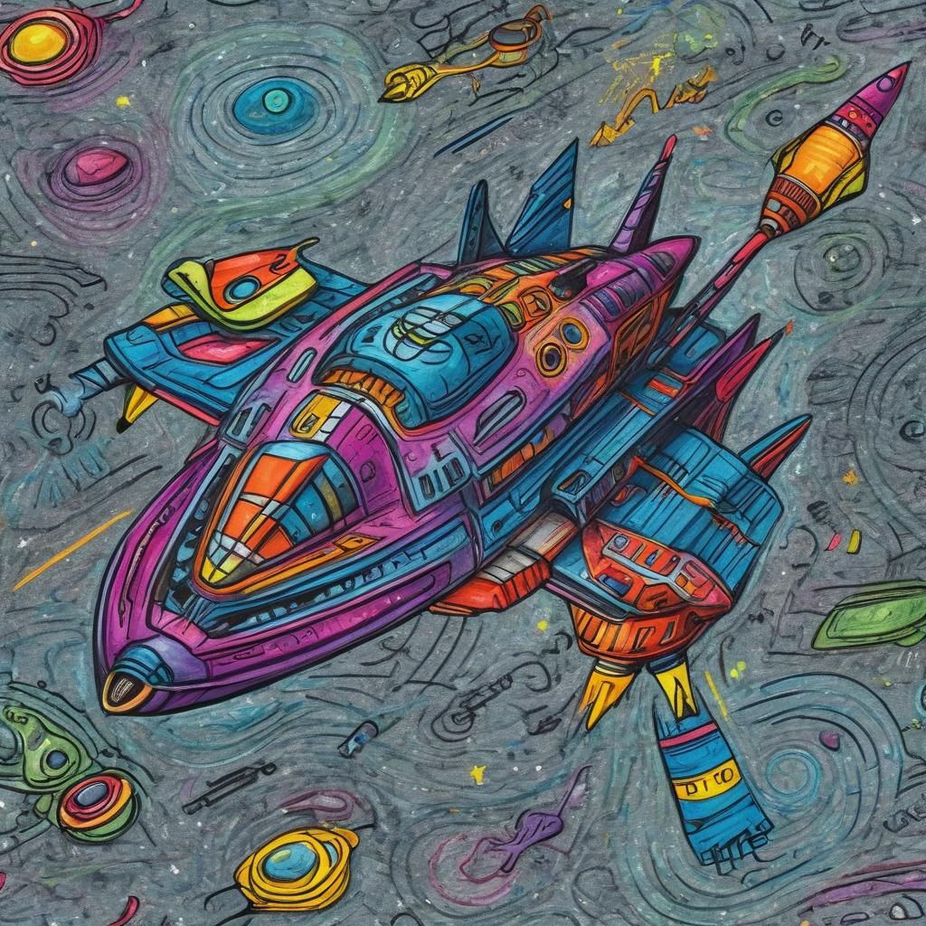Whimsical Crayon Spaceship: Childlike AI Art