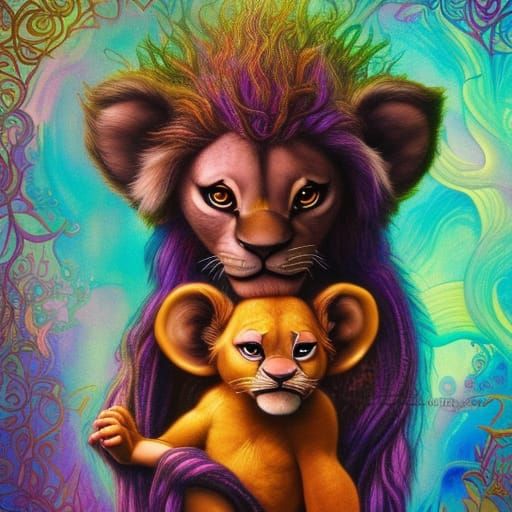 Psychedelic Yarn Art: Baby Simba Illustration