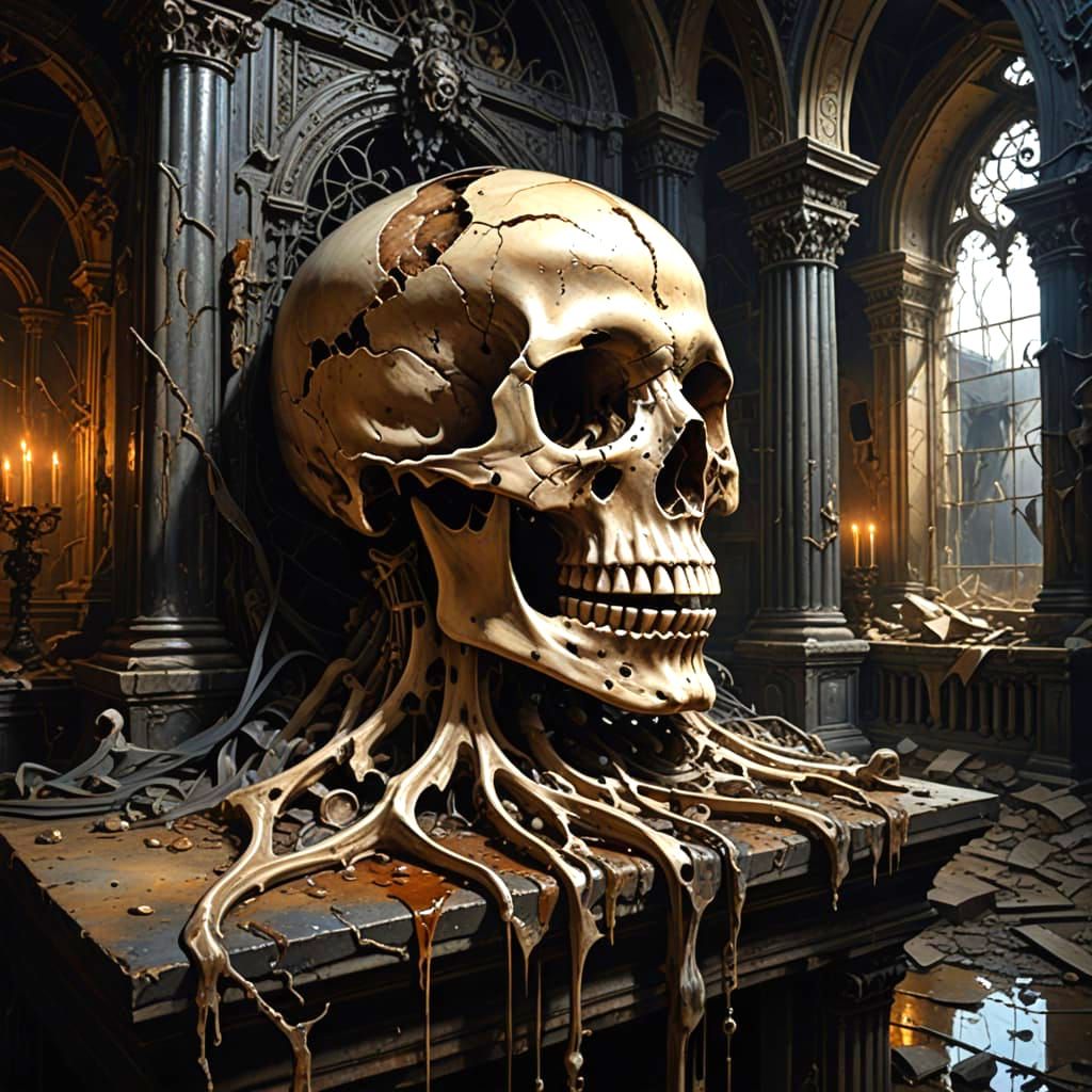Skull luxury surrealism, macabre, horror art, dripping, deca...