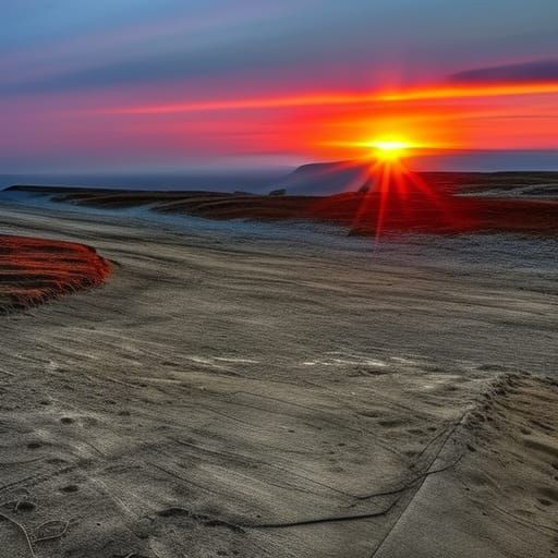 Dramatic Red Sunset in Hyperrealistic Style