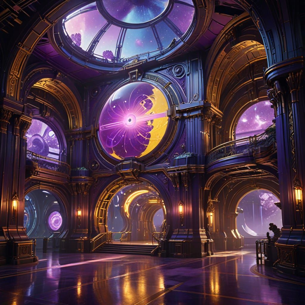 Cyberpunk Space Station Art Deco Masterpiece in Dark Fantasy