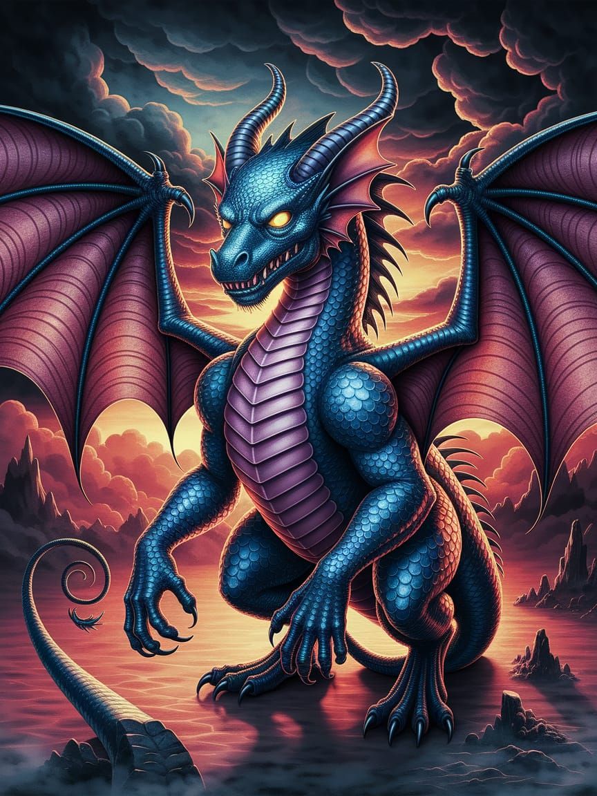 Gothic Horror Half Dragon Vampire Bat in Nocturnal Skies