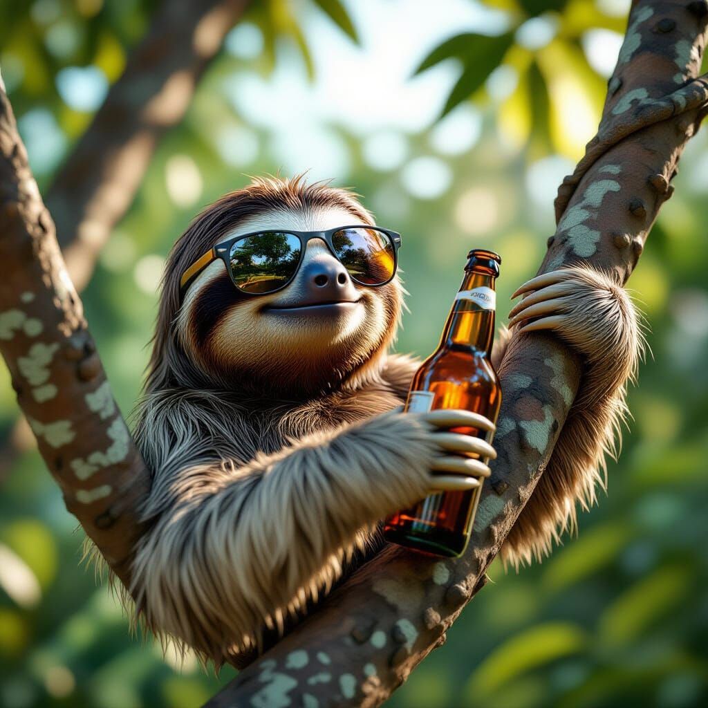 Lazy Sloth Enjoys Beer in Vibrant Unreal Engine Scene