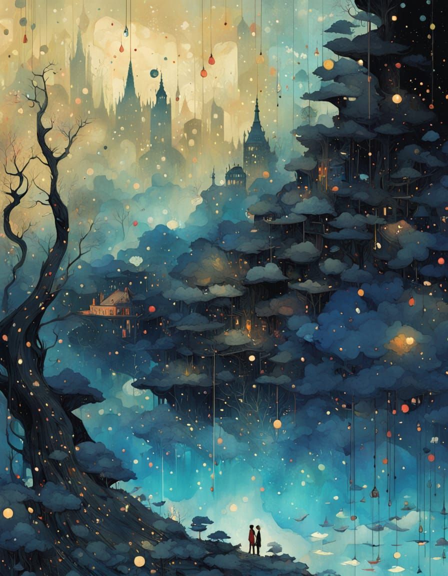 Nebular Galaxy Dripping into Earth: Neo-Pointillism Style