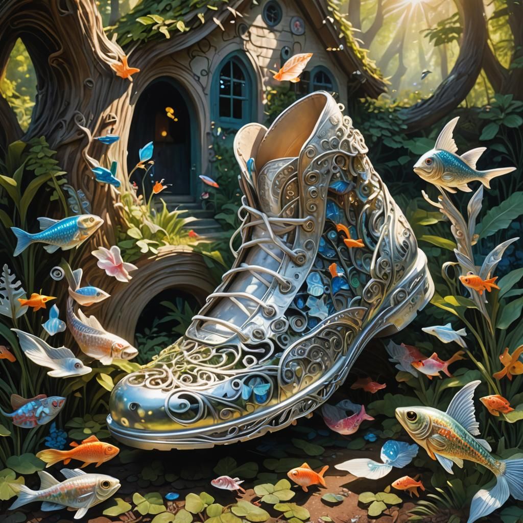 Shoe Cottage: A Mythical Sculpture in Oil Painting