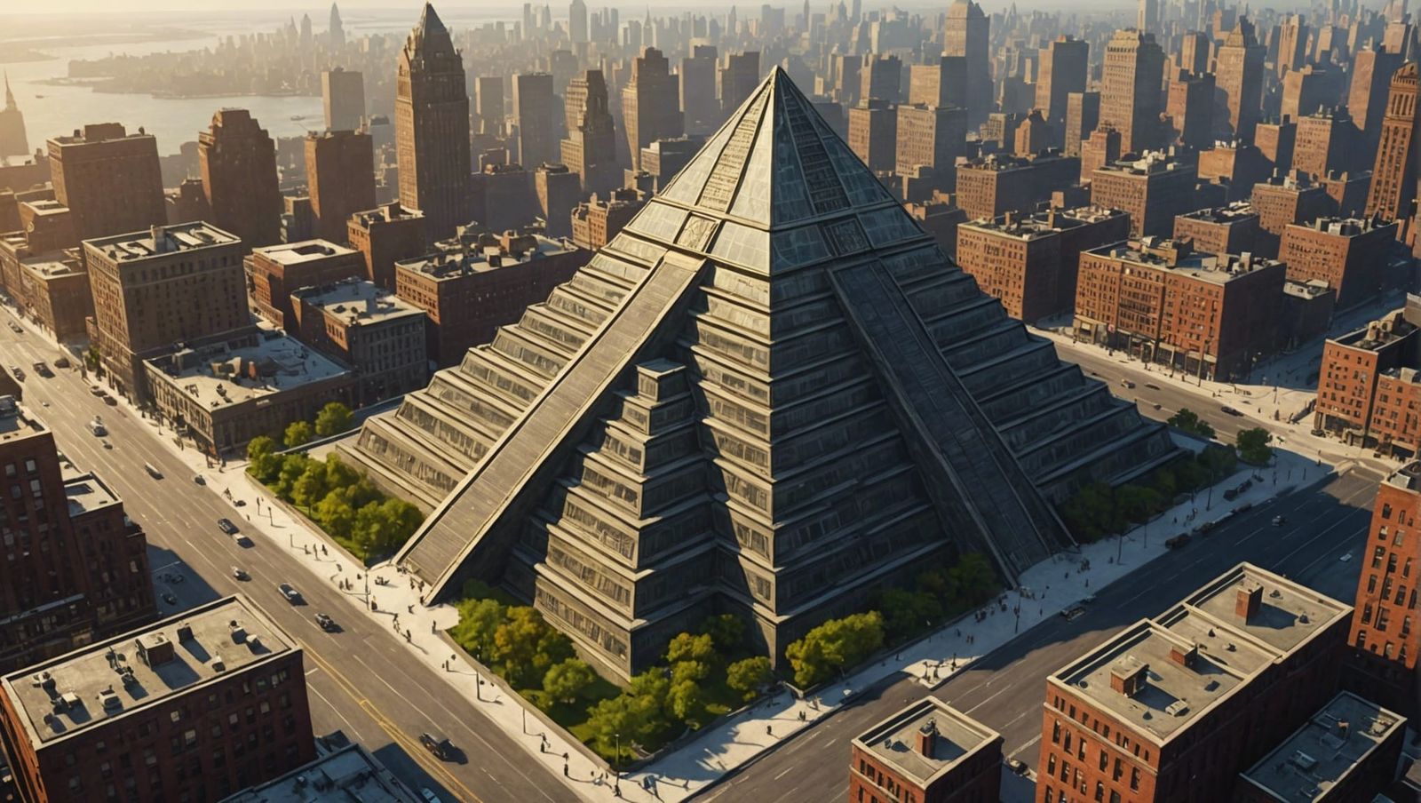 MAP OF PYRAMID ON TOP OF BUILDING IN 1920S NEW YORK FOR CALL...