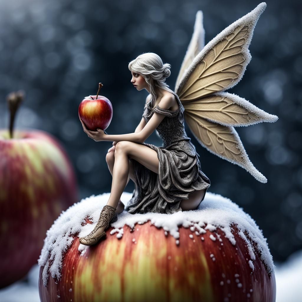Hyperrealistic Winter Fairy on Carmel Apple