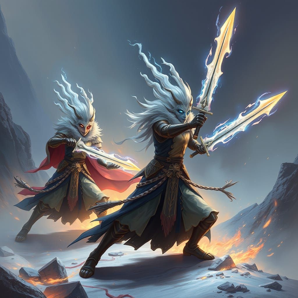 Mystical Duelists in Mid-Air