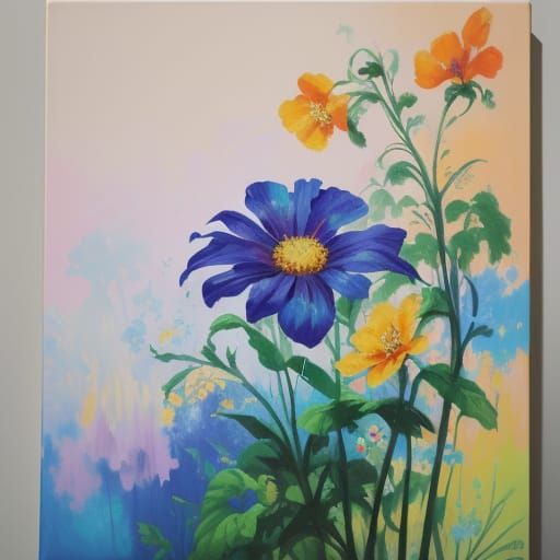 Time Machine Sprouts Flower in Gouache Masterpiece