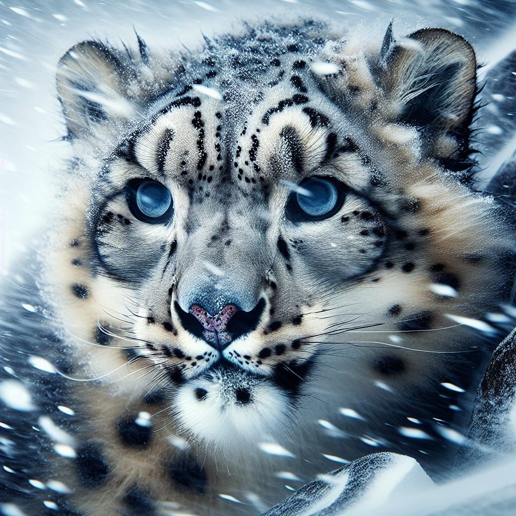 Majestic Snow Leopard Takes Refuge in Arctic Storm