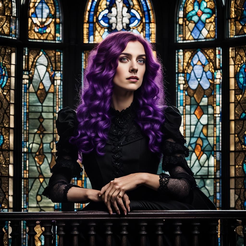 Victorian Woman with Purple Hair Portrait