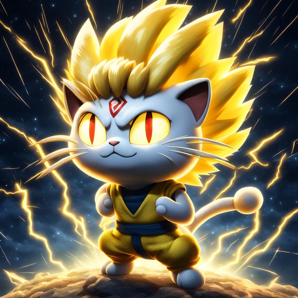 Meowth as Super Saiyan in Ultra-High Definition