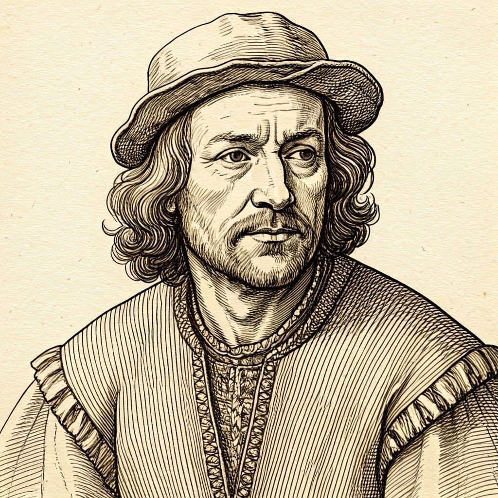 Ink drawing, male portrait, Hans Holbein