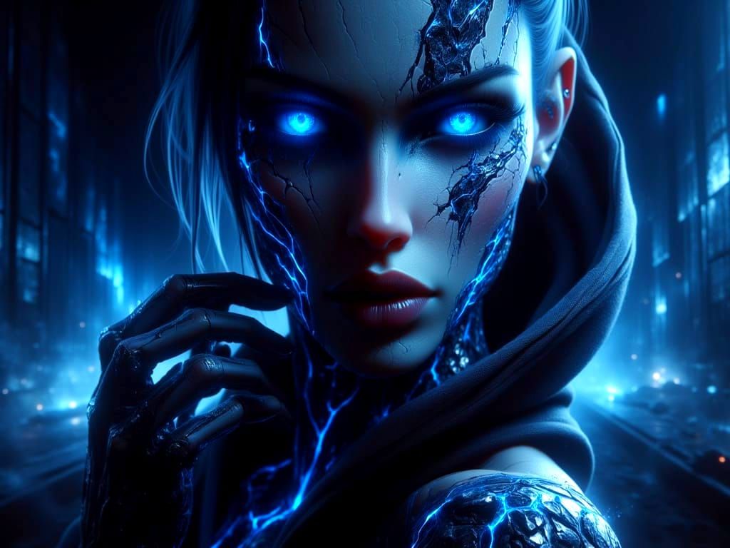 Biomechanical Hybrid Goddess in Dark, Moody Splendor