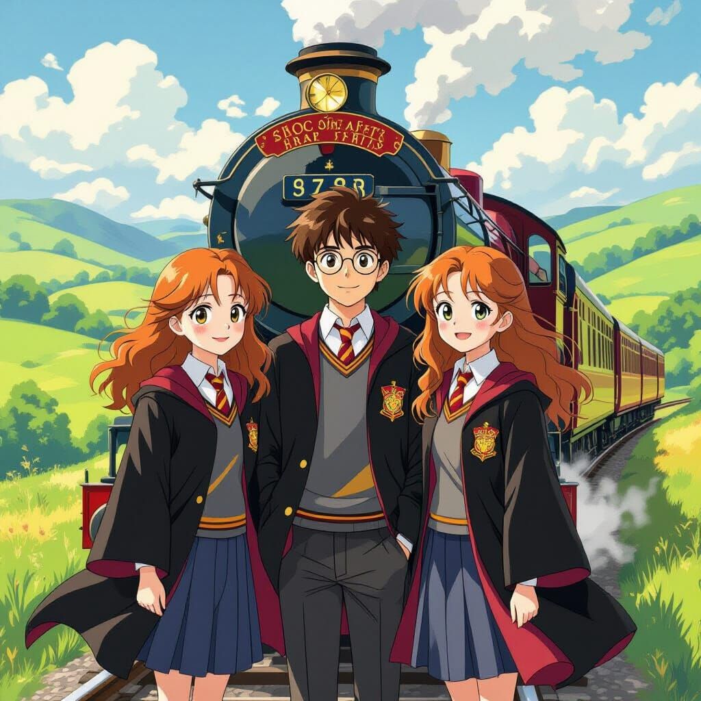 Golden Trio at Hogwarts Express, Shinkai Style