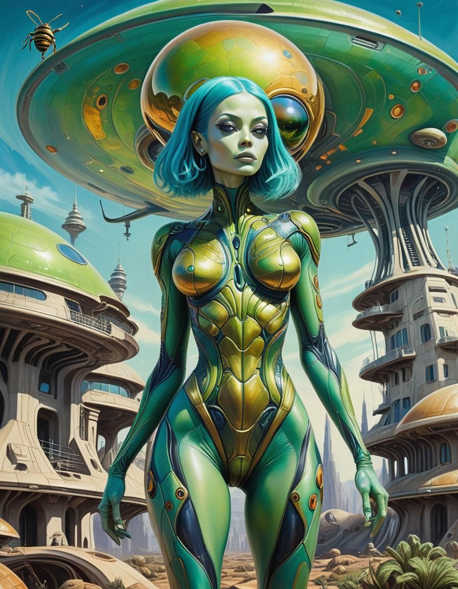 Hyperdetailed Alien Woman on Alien Planet in Oil Painting
