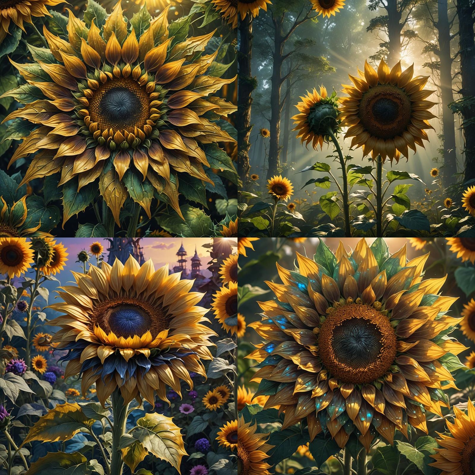 Fantastical Sunflower in Detailed Matte Painting