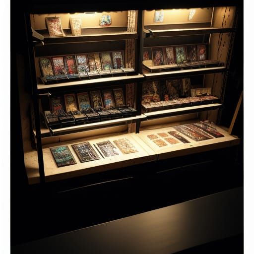 Realistic Collectible Action Figures on Shelf in a Dimly Lit...