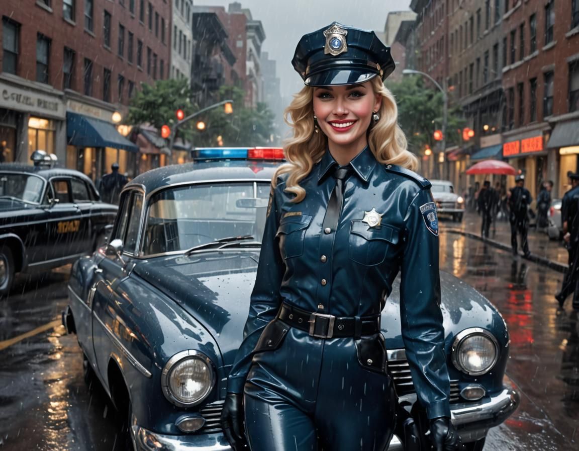 Hyper realistic mode, 1950's, very nice blond policewoman, l...