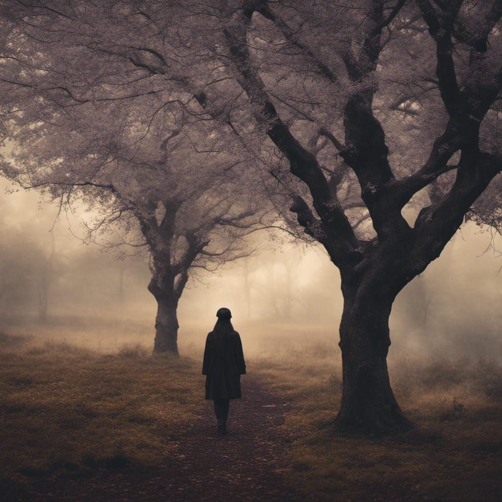 Eerie Forest Scene with Hidden Girl, Hyperrealistic Oil Pain...