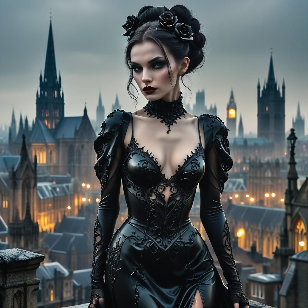 Sultry Goth in London, Dark Fantasy Concept Art