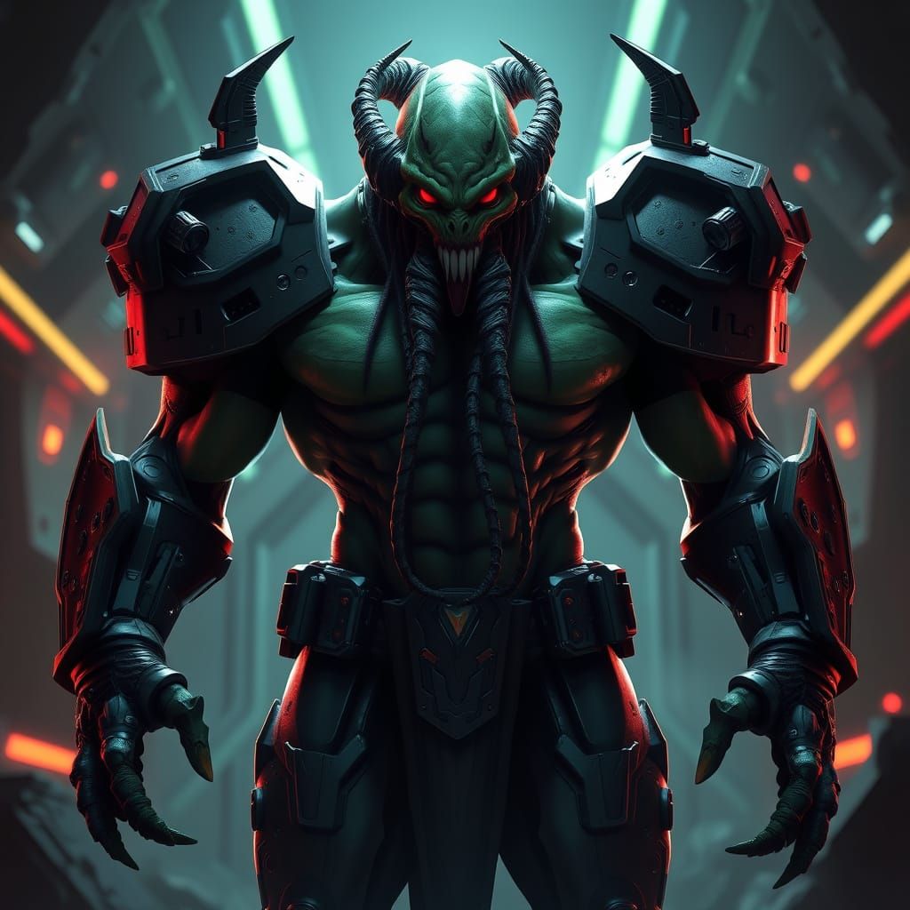 Vilgax: Alien Warlord in Cyberpunk Sci-Fi Environment
