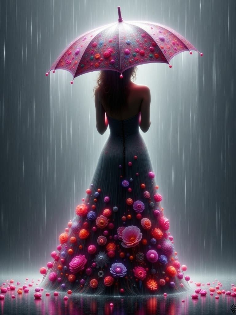 Rainy Day Portrait in Futuristic Noir Style