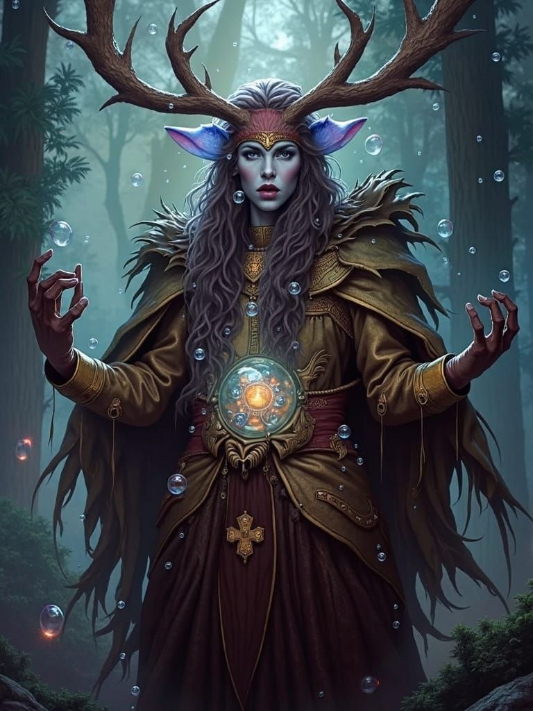 Surreal Dream: Woman Emerging From Iridescent Bubbles