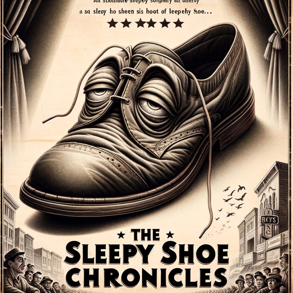 Tired Shoe Caricature in Vintage Movie Poster Style