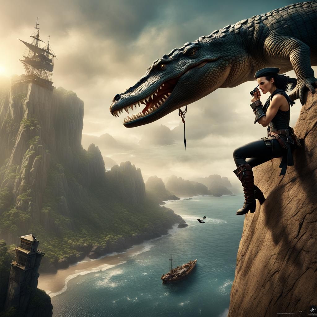 Pirate Captain's Perilous Plight on a Cliffside