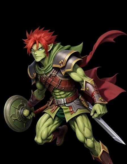 Red Haired Greenskin Goblin Boy in Anime Style