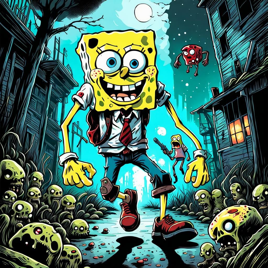 SpongeBob as Zombie in Comic Book Art