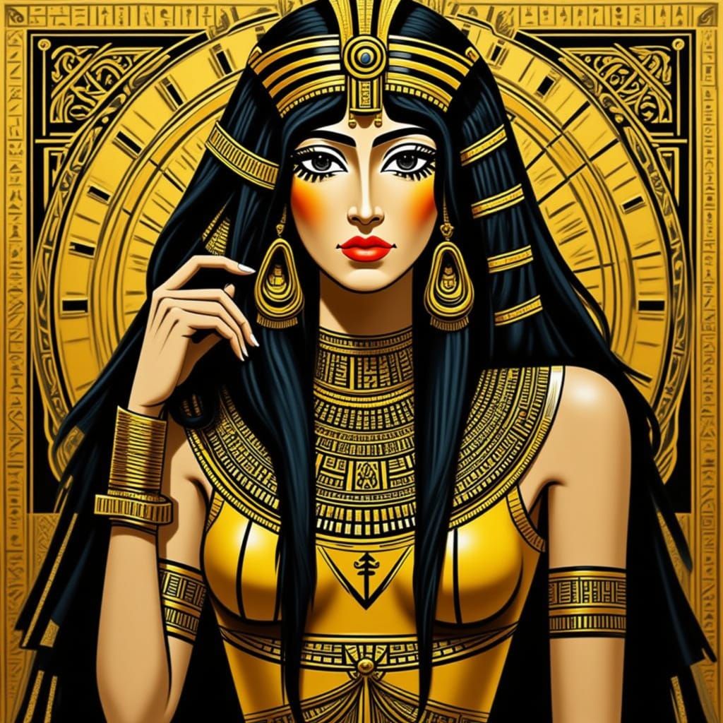 Cleopatra in Egyptian Gold, Art Nouveau Style