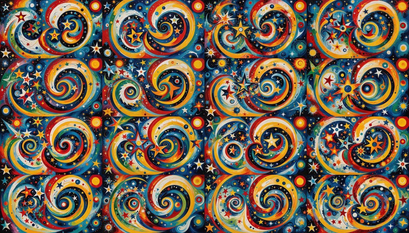 Iridescent Whirly Stars in Cosmic Dance