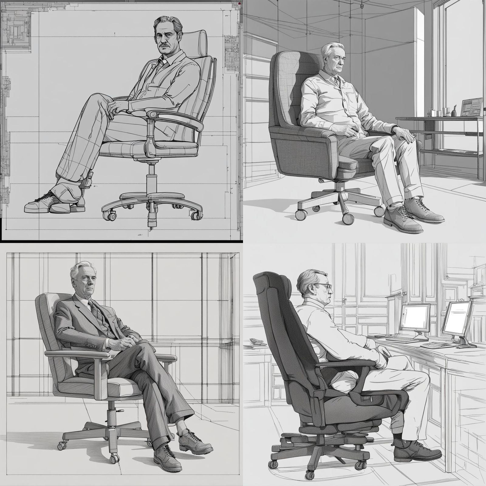 Man Sitting in Chair in AutoCAD Style