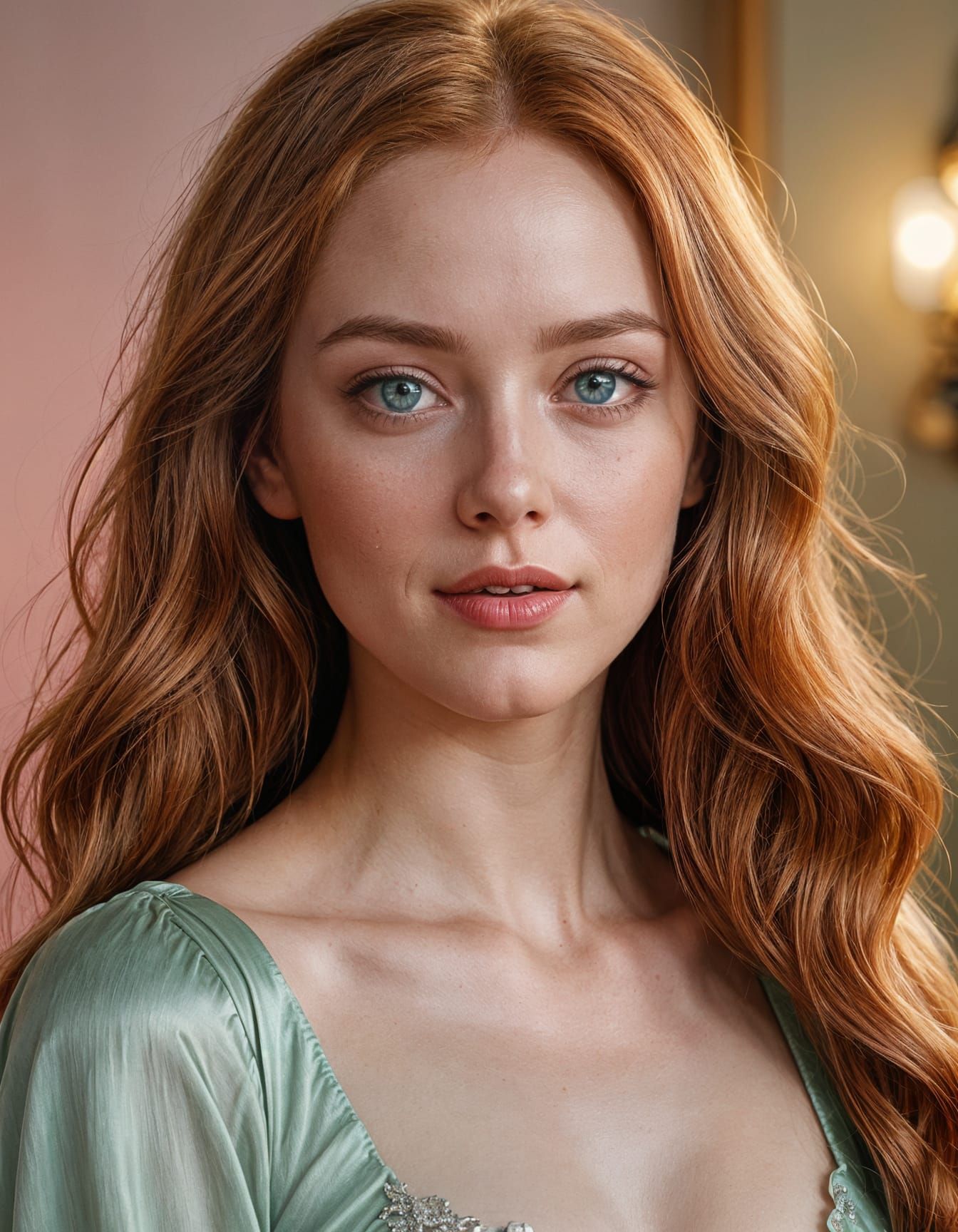 Ethereal Beauty with Green Skin and Red Hair