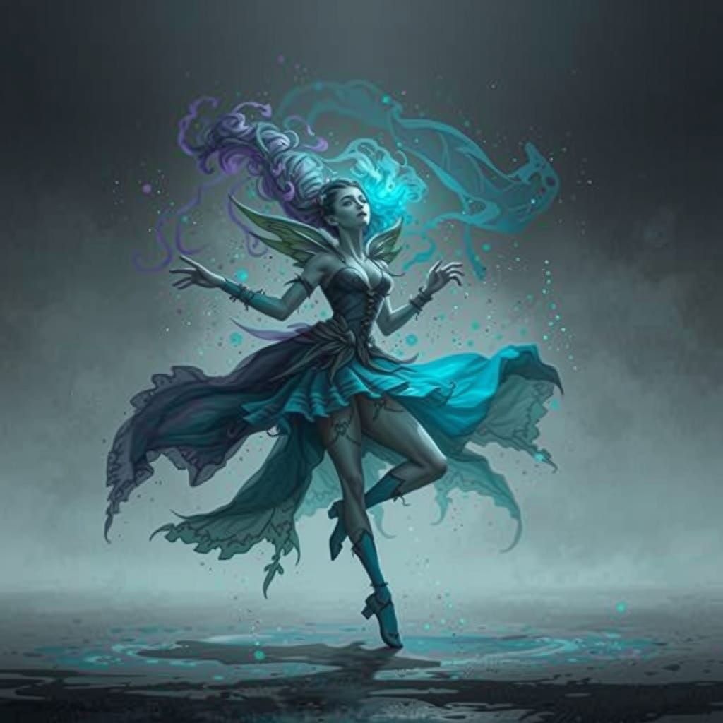 Ethereal Banshee: Colorful, Smokey Dancer in Watercolor Wash