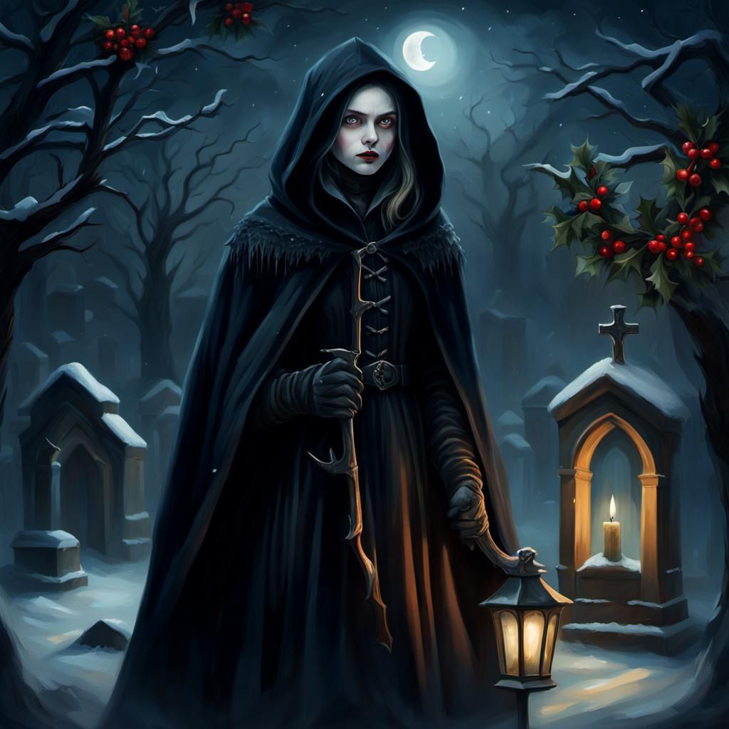Gothic Christmas Grim Reaper Portrait in Victorian Style