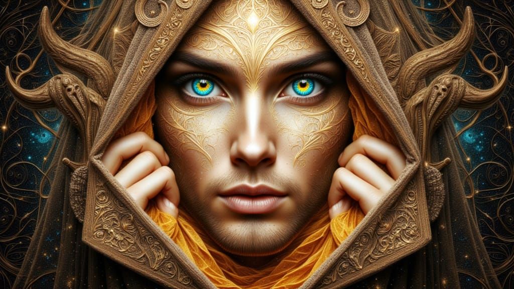 Abstract Pointillist Gold Surreal Artwork