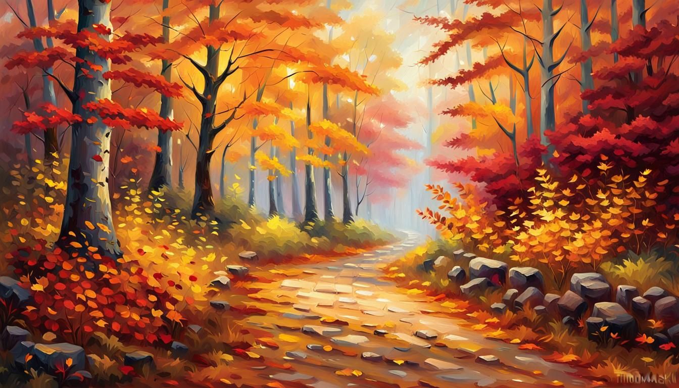 Autumn Forest Path in Impressionistic Style