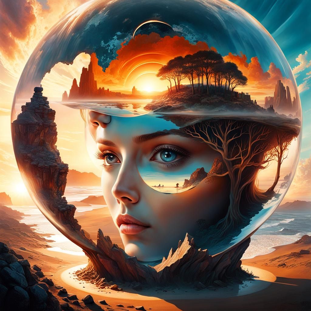 Surreal Double Exposure: Transparent Transcendence at Sunset