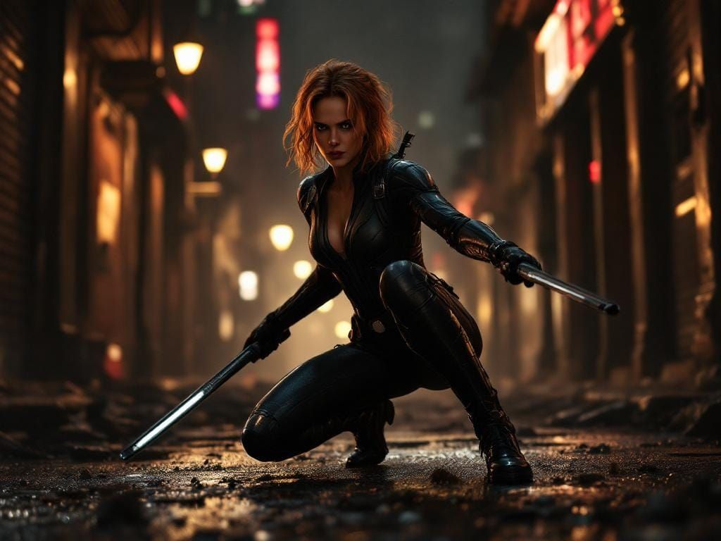 Black Widow Ready for Action in Urban Setting