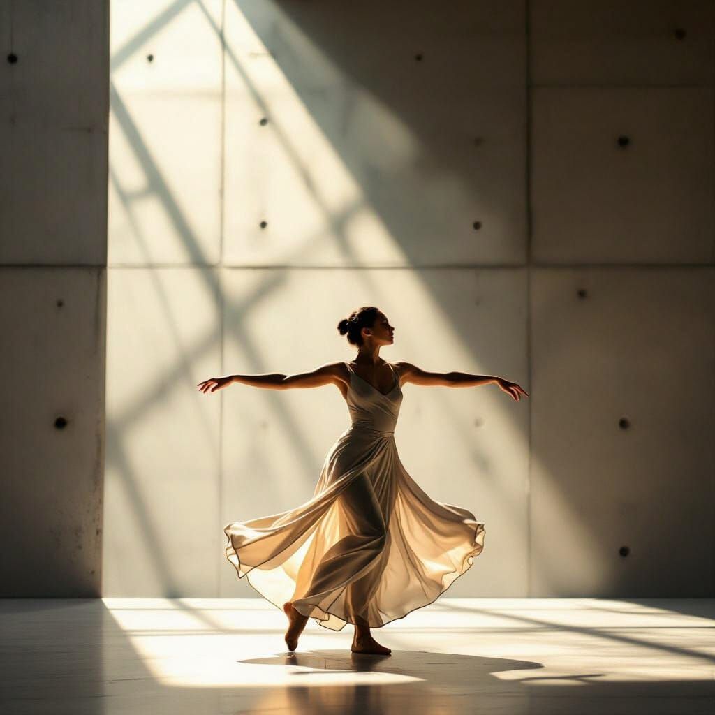 Dancer in Motion Amidst Brutalist Architecture