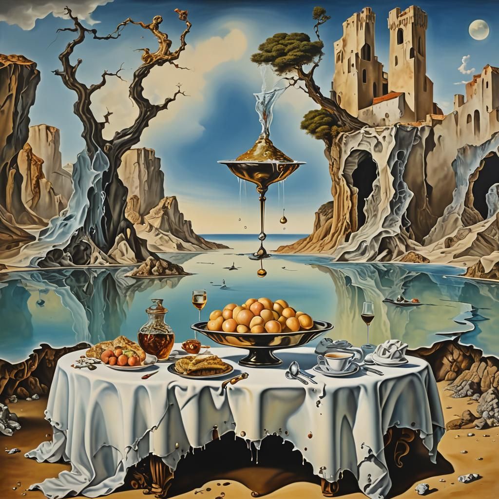 Wonderland Feast with Mad Hatter, Surreal Oil Painting