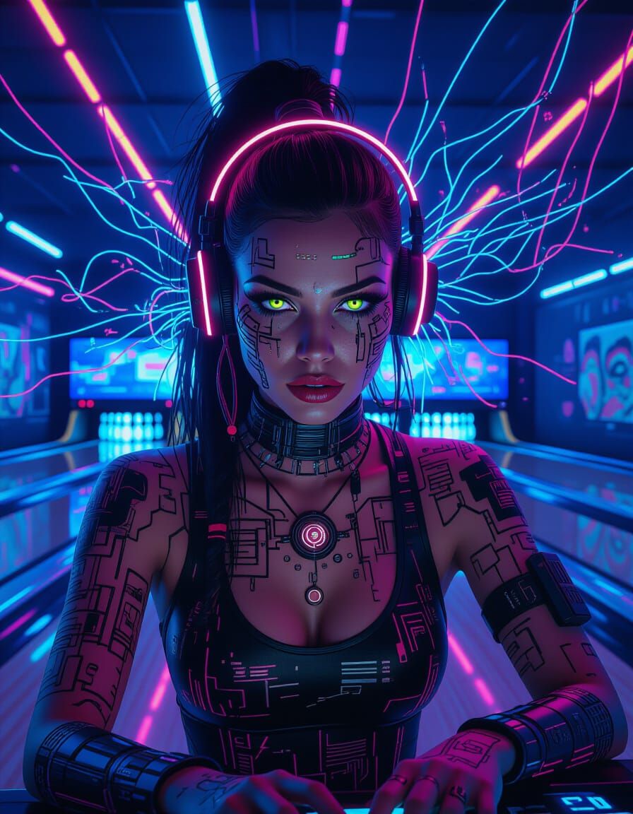 Ork Hacker In Neon Alley, Glitch Art Style