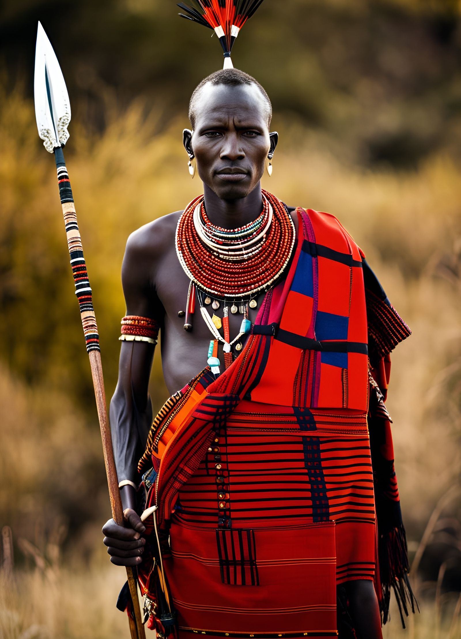 Kenyan Maasai Warrior with Traditional Spear